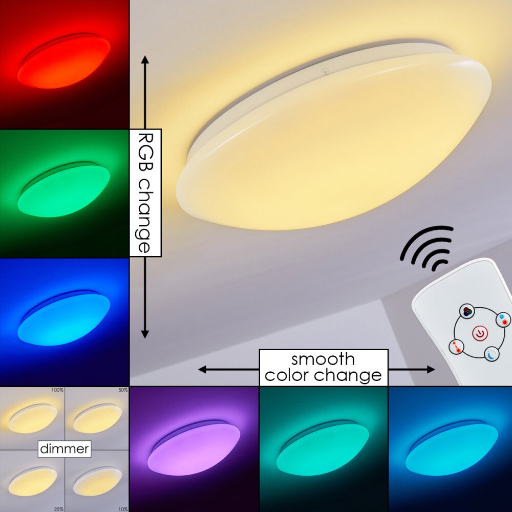 Plafonnier Brighton LED Blanc, 1 lumière, Télécommandes, Changeur de couleurs main product photo
