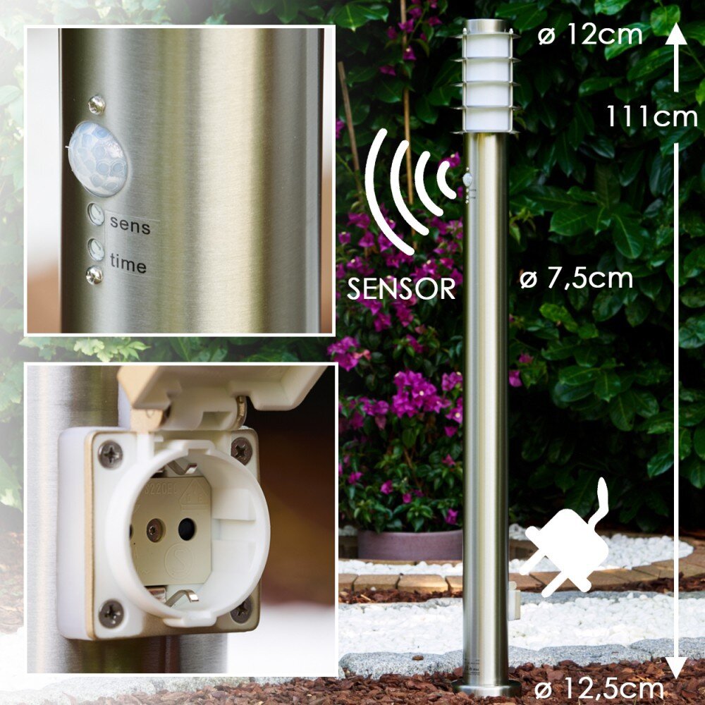 Borne d'éclairage Tunes Acier inoxydable, 1 lumière, Détecteur de mouvement main product photo