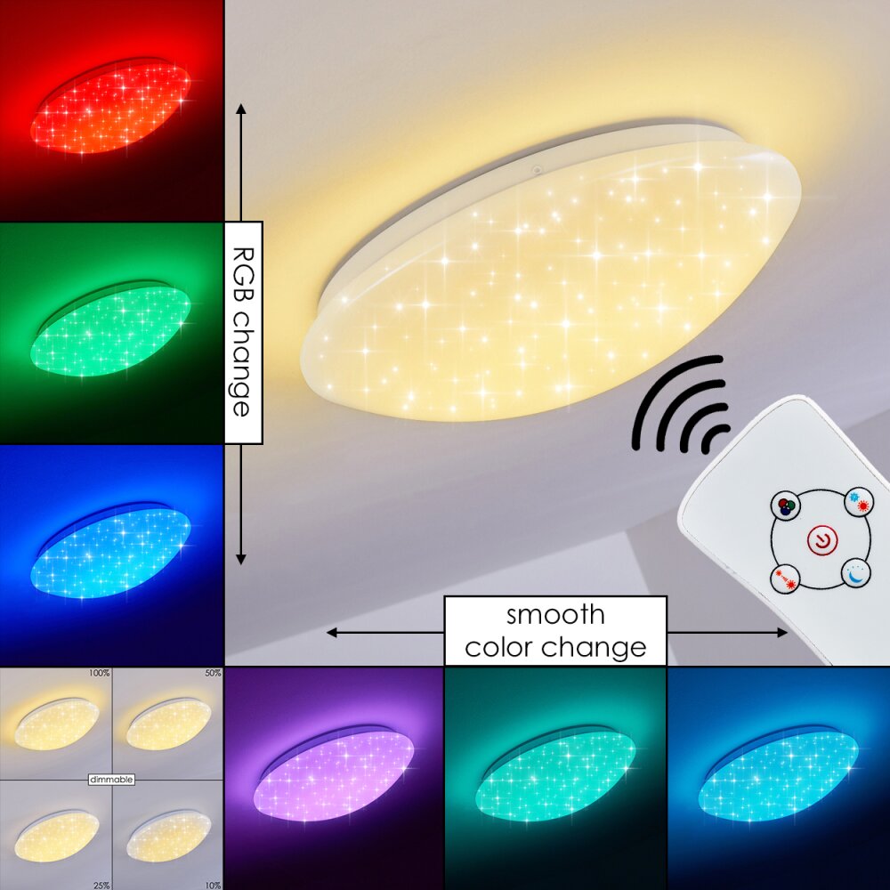 Plafonnier Brighton Star LED Blanc, 1 lumière, Télécommandes, Changeur de couleurs main product photo