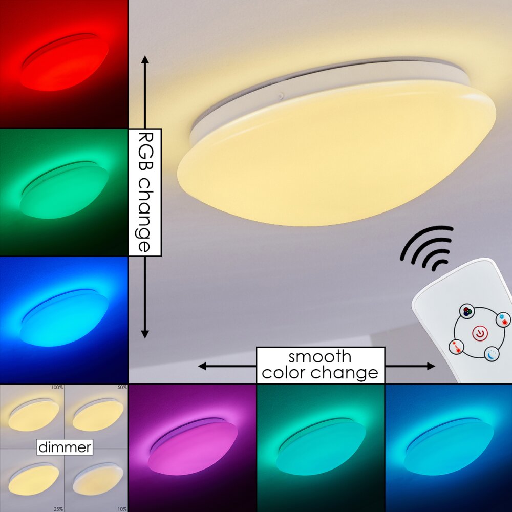 Plafonnier Brighton LED Blanc, 1 lumière, Télécommandes, Changeur de couleurs main product photo