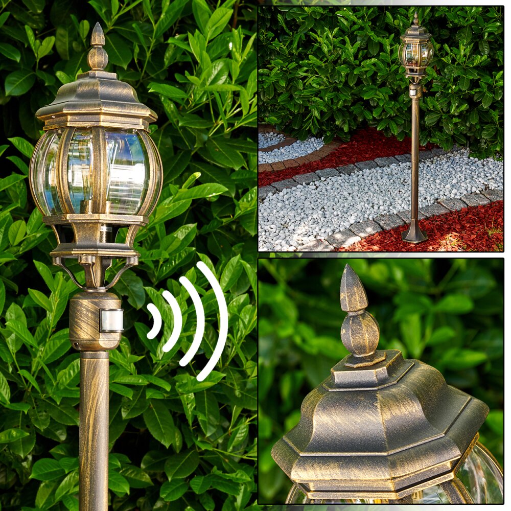 Lampadaire extérieur Lentua Brun doré, 1 lumière, Détecteur de mouvement main product photo