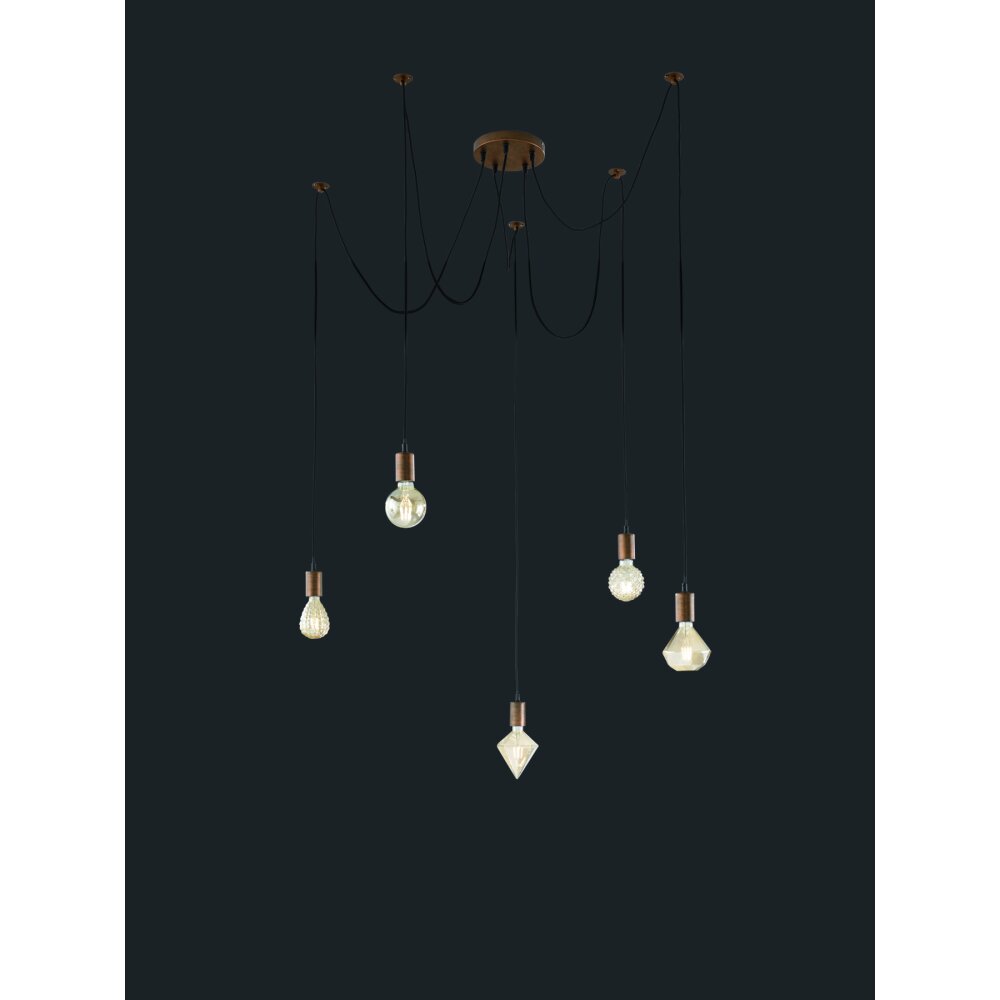 Suspension Trio-Leuchten Cord Cuivre, 5 lumières main product photo