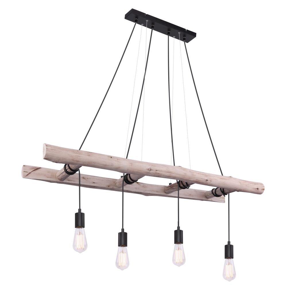 Suspension Globo IRMGARD Bois clair, Noir, 4 lumières main product photo