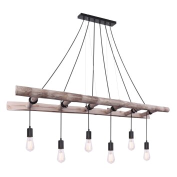 Suspension Globo IRMGARD Bois clair, Noir, 6 lumières