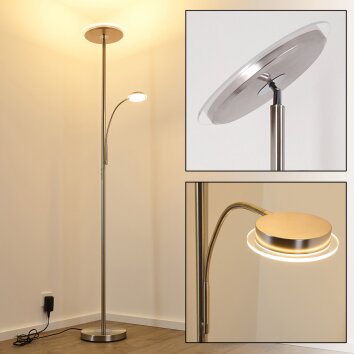 Lampadaire à vasque Veteli LED Chrome, Nickel mat, 2 lumières