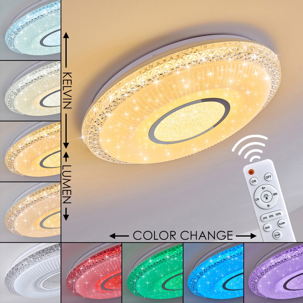 Plafonnier Avoriaz LED Blanc, 2 lumières, Télécommandes, Changeur de couleurs main product photo