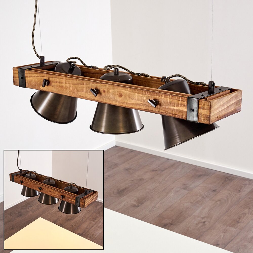 Suspension Oksbol Bois foncé, Noir, 3 lumières main product photo
