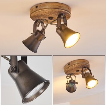 Plafonnier Skodsbol Anthracite, Bois clair, 2 lumières