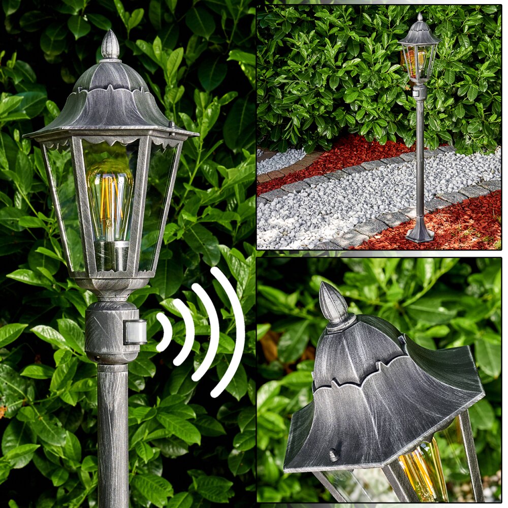 Lampadaire extérieur Lignac Noir, Argenté, 1 lumière, Détecteur de mouvement main product photo