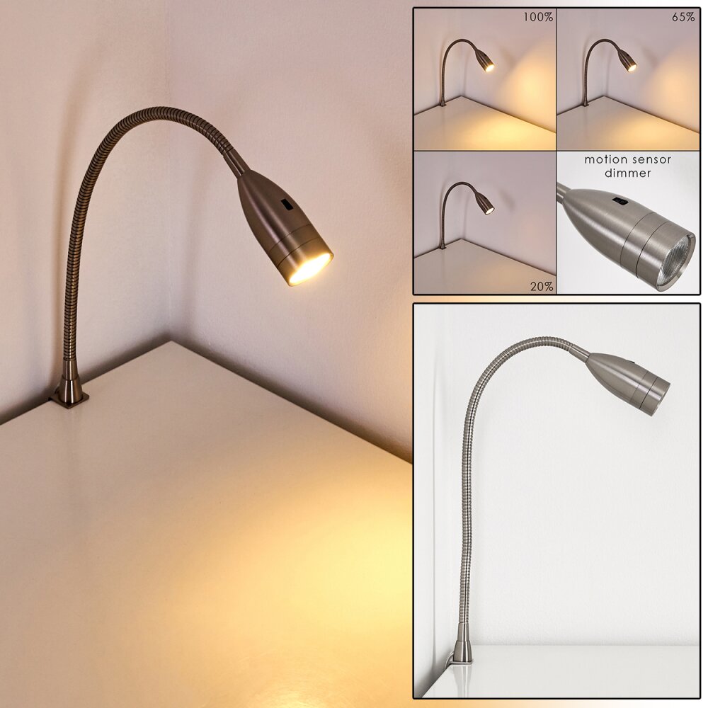 Lampe de chevet Alsea LED Nickel mat, 1 lumière, Détecteur de mouvement main product photo