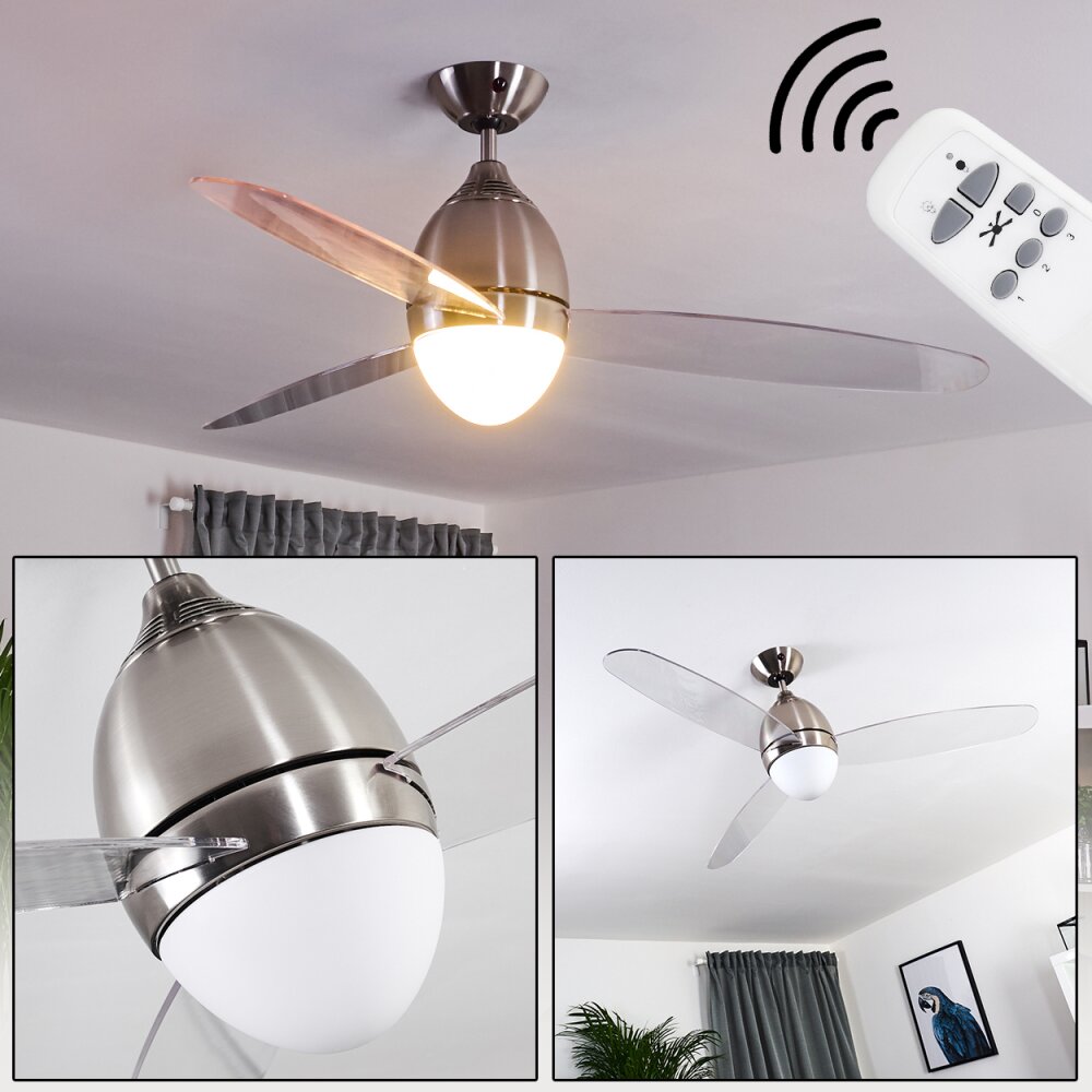 Ventilateur de plafond Varazze Nickel mat, Transparent, 1 lumière, Télécommandes main product photo