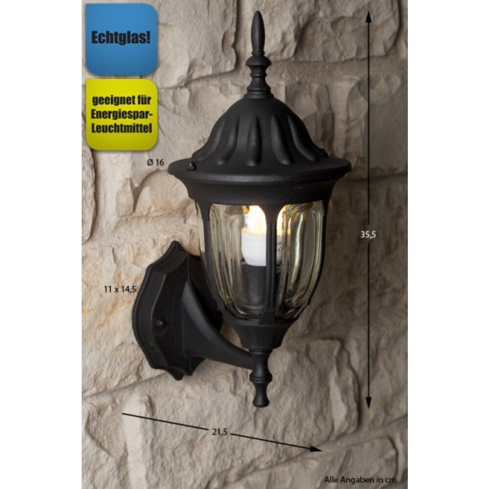 Applique murale d'extérieur Rabalux Milano Noir, Transparent, 1 lumière main product photo