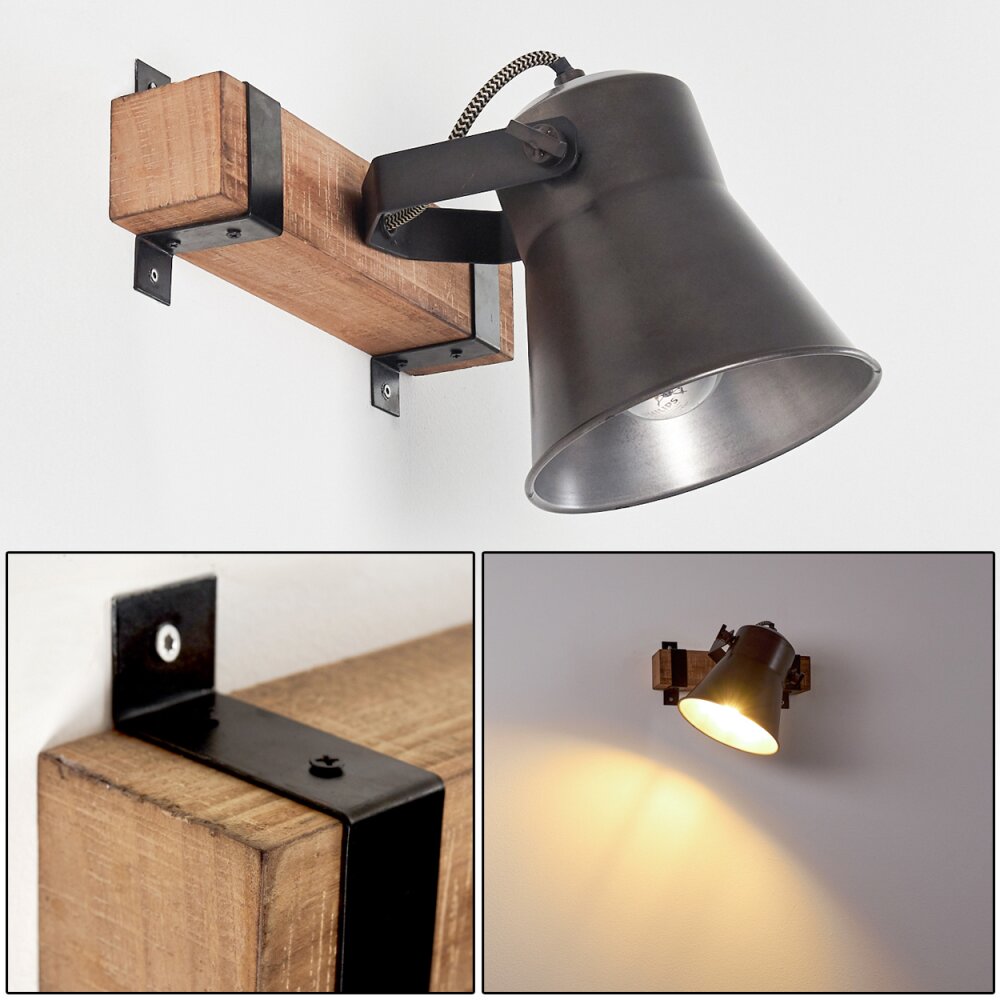 Applique murale Skodsbol Bois foncé, Acier brossé, 1 lumière main product photo