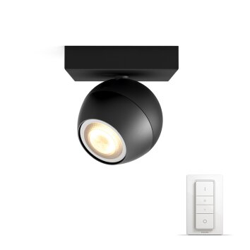 Spot de plafond, kit de base Philips Hue Ambiance White Buckram Noir, 1 lumière, Télécommandes