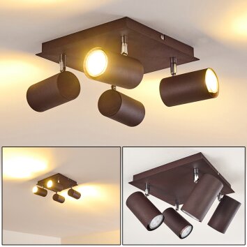 Plafonnier Zuoz Chrome, Rouille, 4 lumières Plafonnier Zuoz Chrome, Rouille, 4 lumières