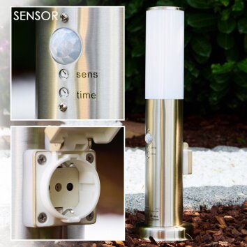 Caserta Borne lumineuse, Lampadaire, Eclairage de chemin Acier inoxydable, 1 lumière, Détecteur de mouvement