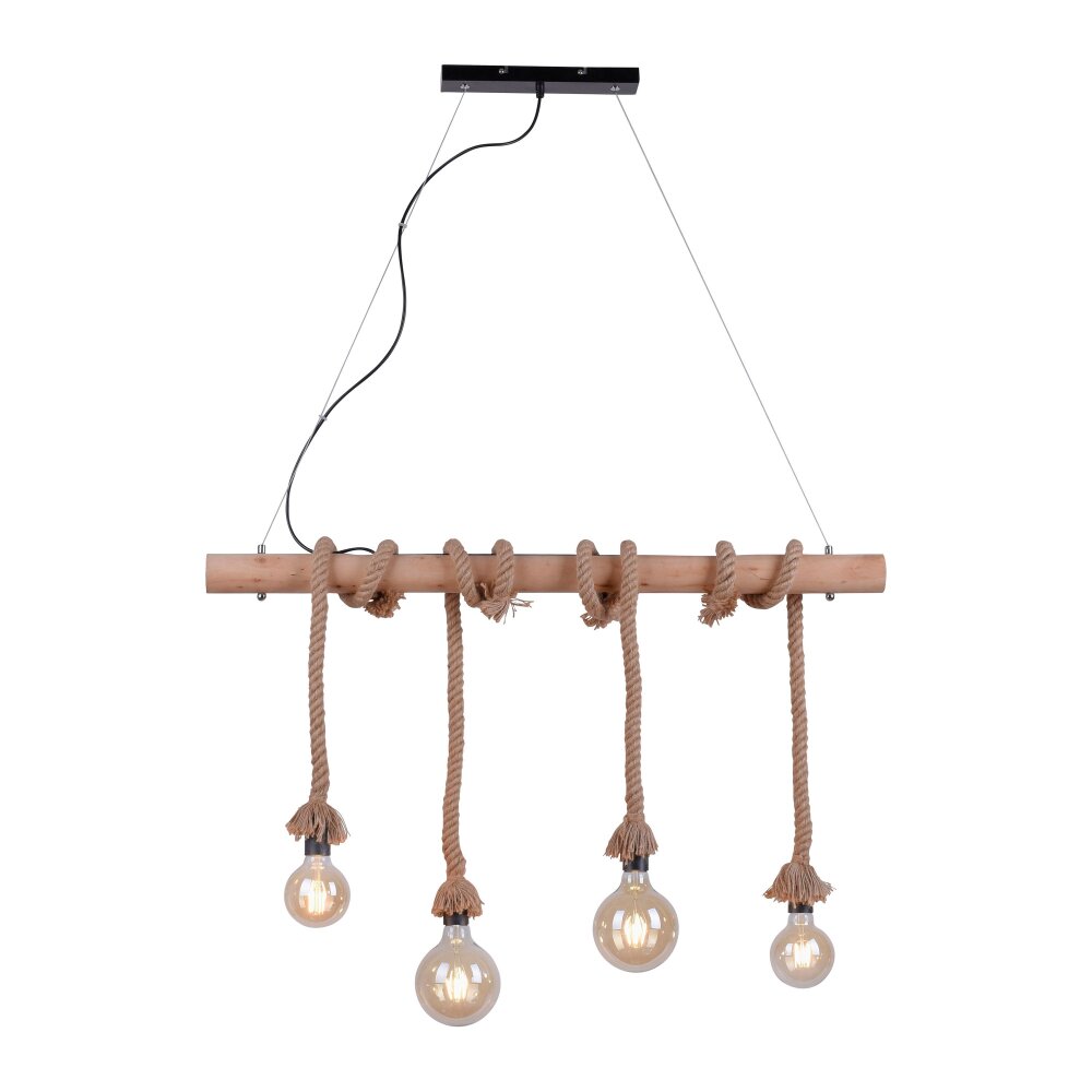 Suspension Leuchten Direkt ROPE Brun, Bois clair, Noir, 4 lumières main product photo