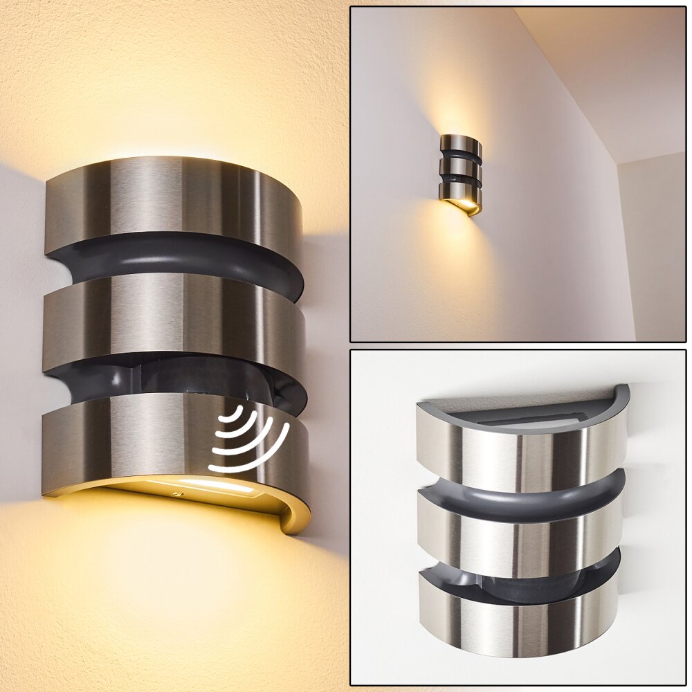 Applique murale d'extérieur Kolding LED Acier inoxydable, Noir, 1 lumière, Détecteur de mouvement main product photo