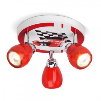 Plafonnier rond à spots Brilliant Leuchten Racing Rouge, Blanc, 3 lumières