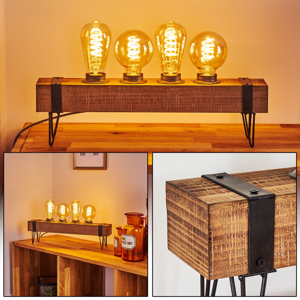 Lampe de table Montgomery Bois clair, Noir, 4 lumières main product photo