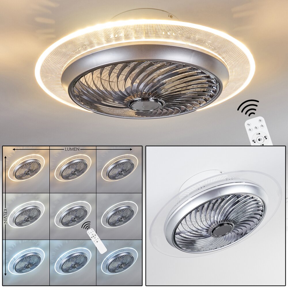 Ventilateur de plafond Tamworth LED Argenté, Transparent, 1 lumière, Télécommandes main product photo