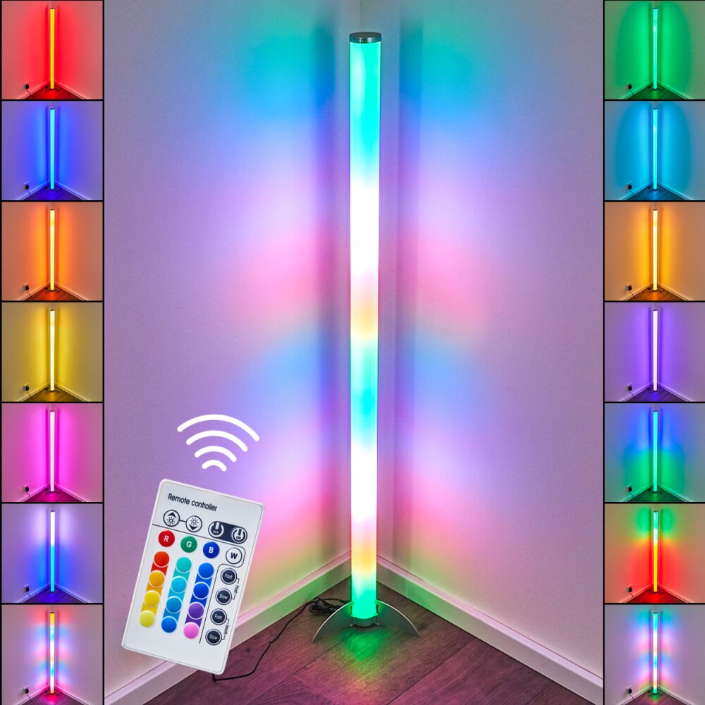 Lampadaire LED RGB Globo ROCKY Argenté, 1 lumière, Télécommandes, Changeur de couleurs main product photo