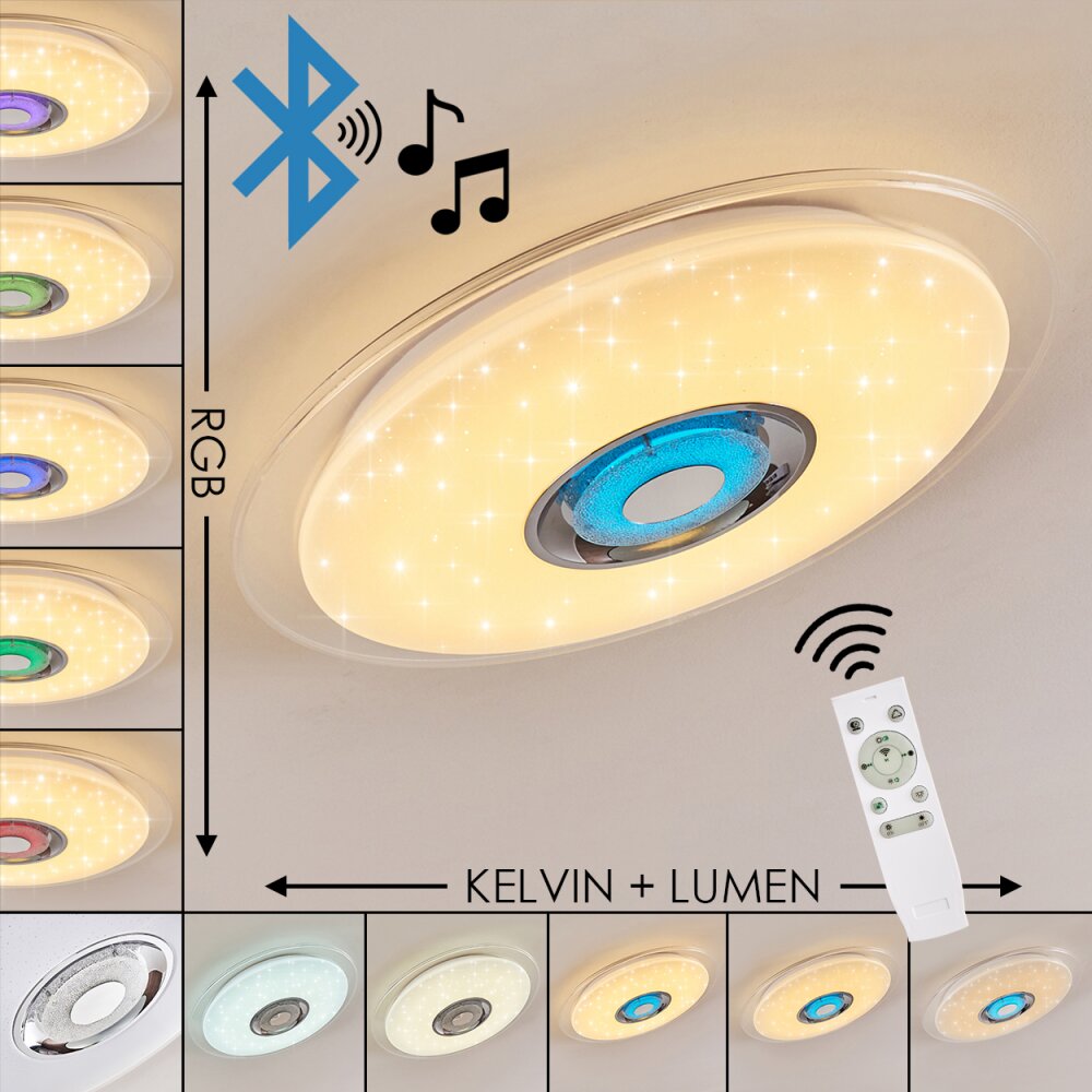 Plafonnier Haderup LED Chrome, Blanc, 1 lumière, Télécommandes, Changeur de couleurs main product photo