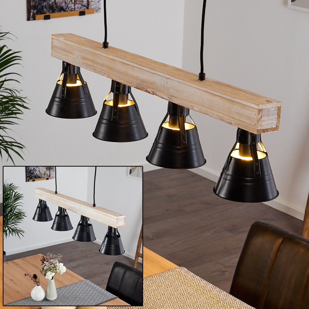 Suspension Berkeley Bois clair, Noir, 4 lumières main product photo