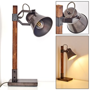 Lampe à poser Oksbol Brun foncé, Gris, Acier brossé, 1 lumière